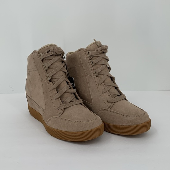 Sorel Out n About hidden wedge ankle boot sneaker Taupe suede platform new 7.5 - Picture 3 of 7